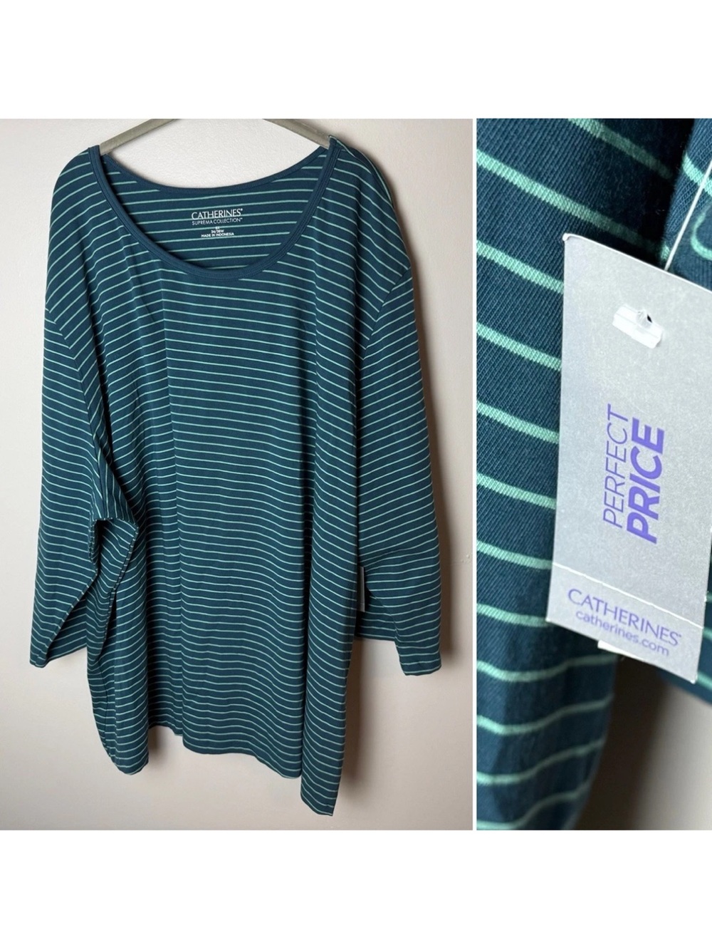 NEW Catherines Suprema Top Plus Size 5X 34W 36W Cotton Blend Stretch Teal Blue